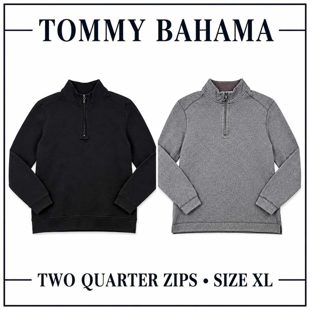 Tommy Bahama Quarter Zip Pullover Mens XL Black Gray Maroon Reversible Lot 2